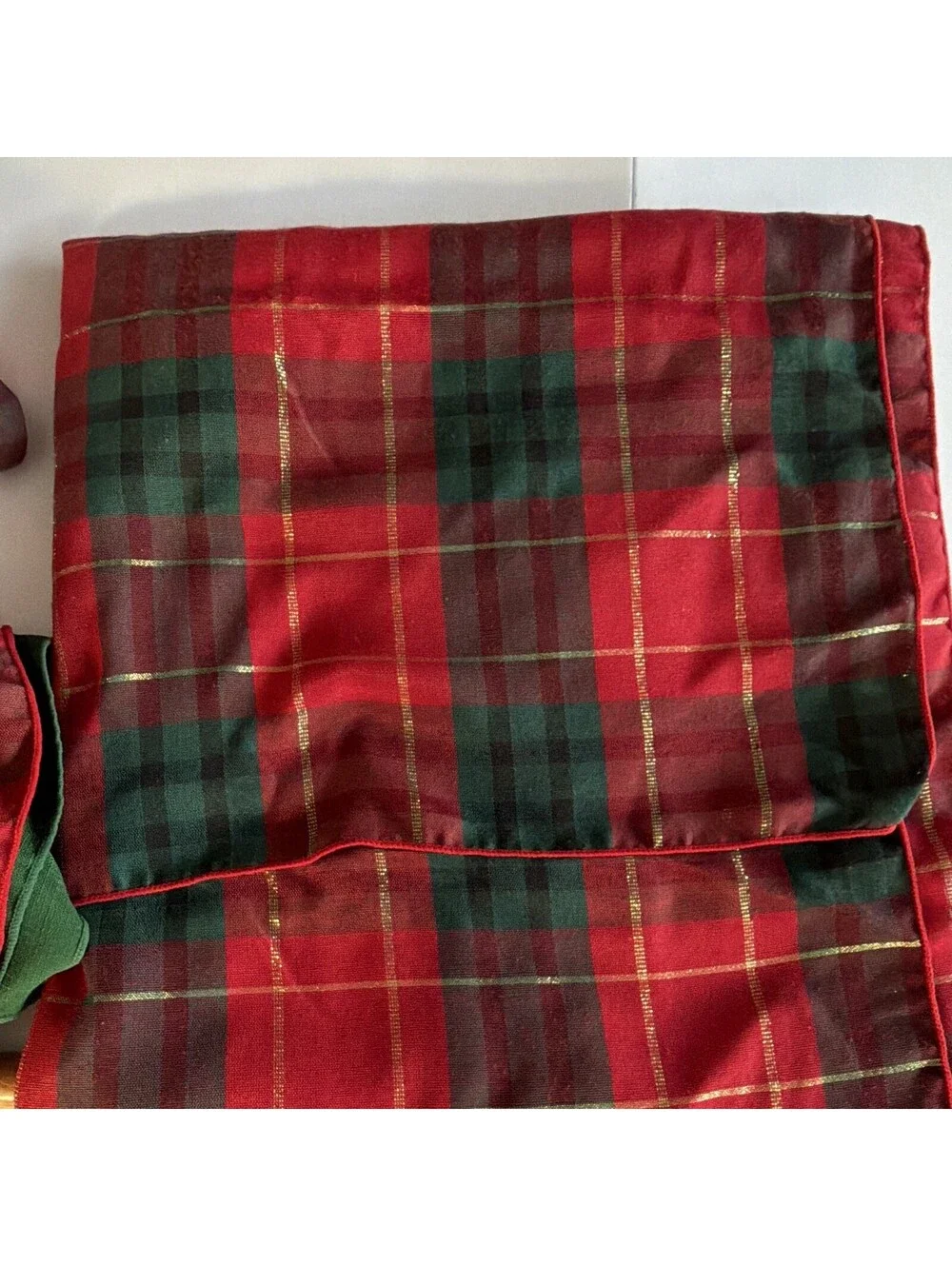 Set 4 Red Green Plaid Fabric Cloth Napkins Square Reusable Holiday table cloth